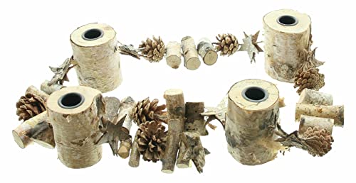 Kerzenhalter Birke, Girlande mit 4 Kerzenständern, Lichterkette aus Holz & Tannen-Zapfen, Dekogirlande, Tischdeko, Kerzenständer, Adventsdeko, Herbstdeko von Dekoleidenschaft