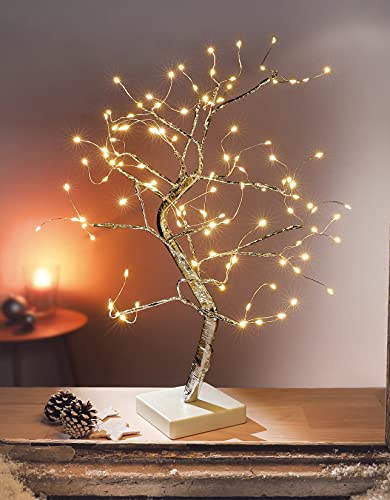 Dekoleidenschaft Lichterbaum Silber mit 108 warmweißen LEDs, 45 cm hoch, Leuchtbaum mit Timer-Funktion, Batterie-betrieben, LED-Baum, Fensterdeko von Dekoleidenschaft