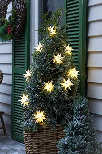 Outdoor Lichterkette "Sterne" mit Timer, 230 cm lang, 10 LED Lichter warmweiß in Stern-Form, Batterie-betrieben, Weihnachtsbeleuchtung für Wohnzimmer, Garten, Balkon und Terrasse, wetterfest für Außen von Dekoleidenschaft