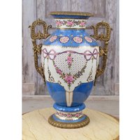 Antike Blaue Porzellan Vase - Blumentopf Jugendstil Bronze Ornamente Bemaltes Alte Wohndeko Geschenk Hochzeit von DekorStyle