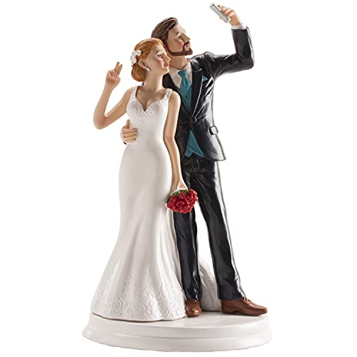 Dekora 305065 Selfie Brautpaar Figur für Hochzeitstorte 20 cm, Kuchen, Schwarz/Weiß von dekora