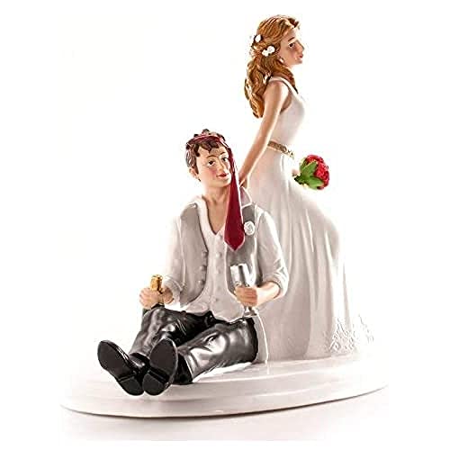 Dekora 305133 - Betrunkenes Brautpaar Figur für Hochzeitstorte 14 cm, Schwarz/Weiß von dekora