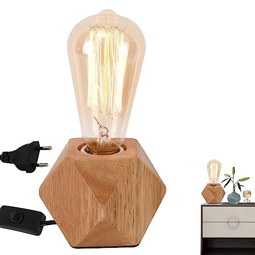 Tischlampe aus Holz Schalter, Kleine Nachttischlampe mit Diamant-Holzsockel E27 kompatibel mit Glühlampen LED-Leuchten max60W Perfekt für Schlafzimmer Wohnzimmer oder Büro(Ohne Glühbirne) (1 Stück) von Delamiya