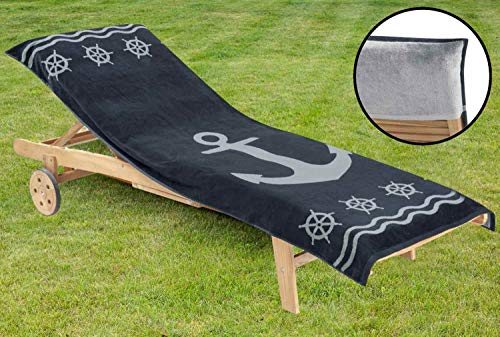 Delindo Lifestyle Frottee Bezug für Gartenliege Anker anthrazit XXL, Schonbezug für Sonnenliegen, Liegenauflage aus 100% Baumwolle, 83x200 cm von Delindo Lifestyle