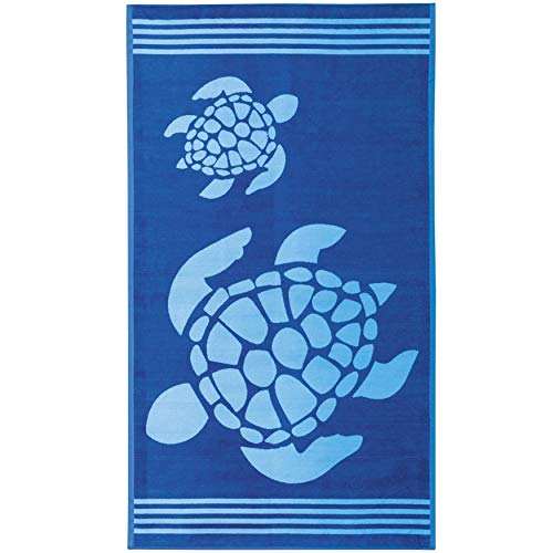 Delindo Lifestyle Frottee Strandtuch Tropical Turtle blau, 100% Baumwolle, Strandlaken ist 100x180 cm groß von Delindo Lifestyle