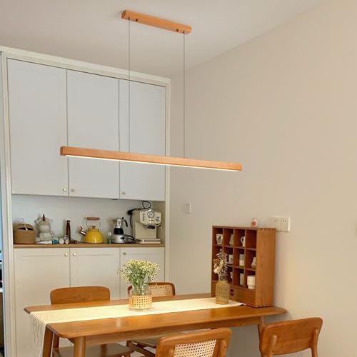 Lineare Hängelampe mit Fernbedienung, LED Pendelleuchte esstisch holz Dimmbar, Linear Design Hängeleuchte Esstisch lampe, höhenverstellbar Kronleuchter für Esszimmer Küche Büro Lampe (Holz, 150cm) Lineare Hängelampe mit Fernbedienung, LED Pendelleuchte esstisch holz Dimmbar, Linear Design Hängeleuchte Esstisch lampe, höhenverstellbar Kronleuchter für Esszimmer Küche Büro Lampe (Holz, 150cm) von Deliouay