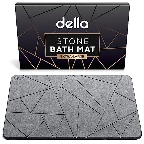 della Premium Stone Badematte – super saugfähige Kieselgur Duschmatte – schnell trocknender Badestein für Badezimmerboden – moderne Kieselgur-Badematte (Dreieck – Dunkelgrau, XL (80 x 50 cm) von della