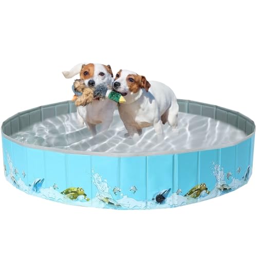 Demigreat Hundepool fur Große Kleine Hunde,80/120/ 160CM Faltbar Hunde Planschbecken, Tragbar & Eco-Friendly PVC Hunde Pool, Ozean von Demigreat