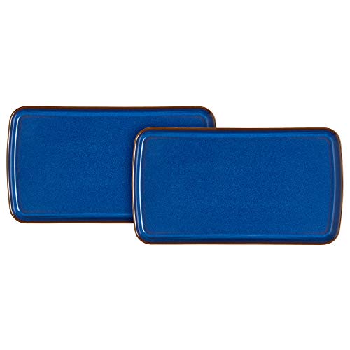 Denby Imperial Blue Servierplatte, rechteckig, Keramik, Steingut, 26 cm x 14,5 cm, Königsblau, für Dinnerpartys, Buffet-Tablett von Denby