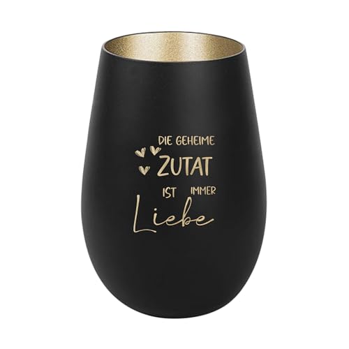 Der-Porzellan-Laden Windlicht mit Gravur Die geheime Zutat ist Immer Liebe, Schwarz Gold, Teelichthalter aus Glas mit Spruch, Tischdeko modern von Der-Porzellan-Laden