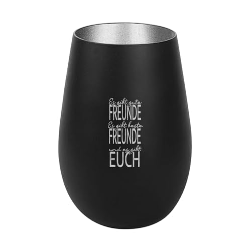 Der-Porzellan-Laden Windlicht mit Gravur Es gibt Gute Freunde, Schwarz Silber, Teelichthalter aus Glas mit Spruch, Tischdeko modern von Der-Porzellan-Laden