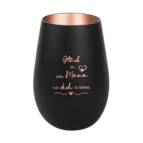 Der-Porzellan-Laden Windlicht mit Gravur Glück ist eine Mama wie Dich zu haben, Schwarz Bronze, Teelichthalter aus Glas mit Spruch, Tischdeko modern von Der-Porzellan-Laden