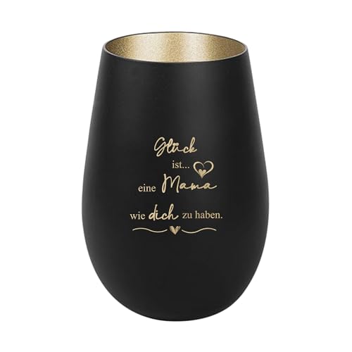 Der-Porzellan-Laden Windlicht mit Gravur Glück ist eine Mama wie Dich zu haben, Schwarz Gold, Teelichthalter aus Glas mit Spruch, Tischdeko modern von Der-Porzellan-Laden