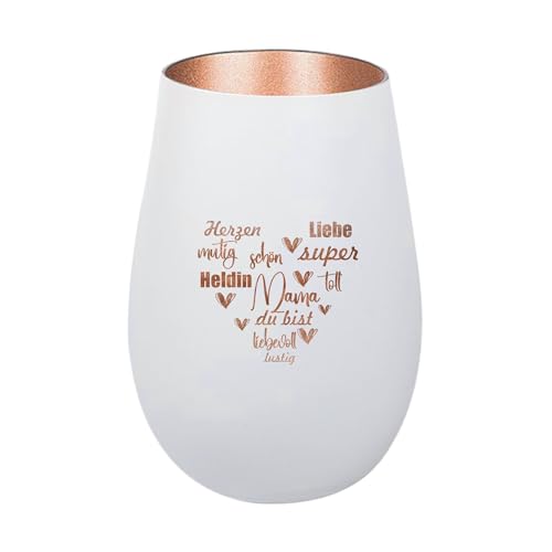 Der-Porzellan-Laden Windlicht mit Gravur Mama du bist, Weiß Bronze, Teelichthalter aus Glas mit Spruch, Tischdeko modern von Der-Porzellan-Laden
