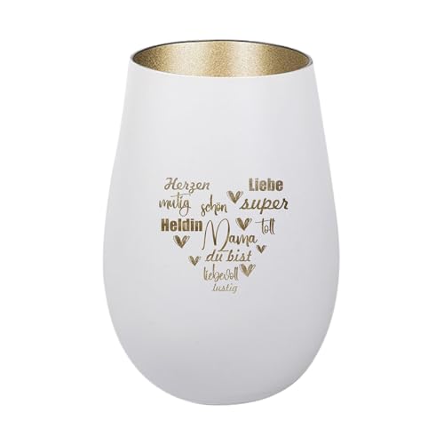 Der-Porzellan-Laden Windlicht mit Gravur Mama du bist, Weiß Gold, Teelichthalter aus Glas mit Spruch, Tischdeko modern von Der-Porzellan-Laden