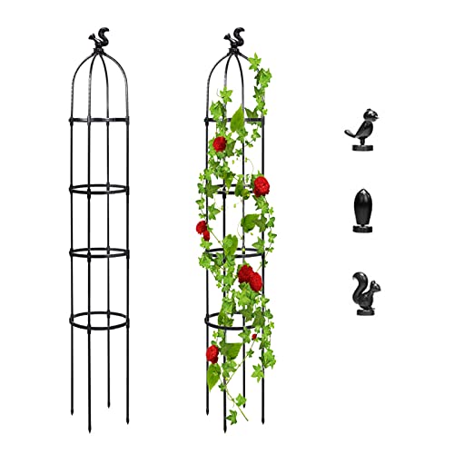 Derefine Garten-Obelisk-Spalier für Kletterpflanzen Im Freien, Garten-Außen-Innen-Topfpflanzenstütze, Garten-Turm-Spalier für Topfpflanzen, Blumen, Gemüse, Weinreben Im Innenbereich(schwarz 145cm) von Derefine