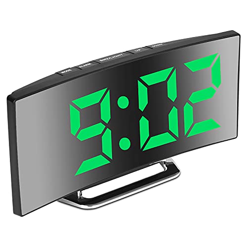 Digitaler Wecker, 7 "LED Spiegelbildschirm Wecker Am Bett, Schlummermodus, 2 Helligkeiten, Wecker für das Schlafzimmer, Küche, Büro, USB-Lade und Akkuleistung(grün) von Derkiewn