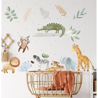 Babyzimmer Wanddeko Aquarell Safari Wandsticker Baby Junge Deko Kinderzimmer Stoffaufkleber Zimmer von DesignByMaya