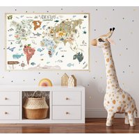 Weltkarte Kinderzimmer Wanddeko, Welttiere Aufkleber Tiere Polka Dots Babyzimmer Deko Stoffaufkleber Baby Wandbilder von DesignByMaya