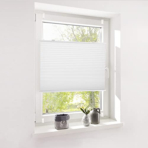 Deswell Plissee Rollo Jalousie ohne Bohren Klemmfix für Fenster & Tür Weiß 70x110cm(Breite x Höhe) Plisseerollo Stoff Sonnenschutz leicht zu montieren & Verspannt 4 Locks von Deswell