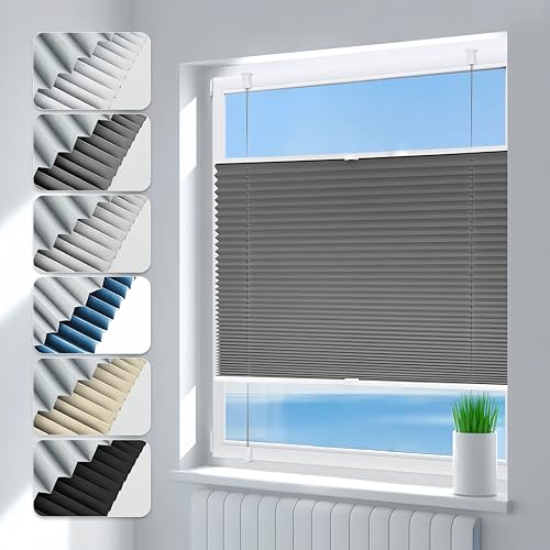 Deswell Plissee ohne Bohren Verdunkelung Klemmfix Verdunklungsplissee B80 x H110 cm Grau, 100% Blickdicht lichtundurchlässig Thermo Plissee Faltrollo Sichtschutz Sonnenschutz für Fenster Tür Deswell Plissee ohne Bohren Verdunkelung Klemmfix Verdunklungsplissee B80 x H110 cm Grau, 100% Blickdicht lichtundurchlässig Thermo Plissee Faltrollo Sichtschutz Sonnenschutz für Fenster Tür von Deswell