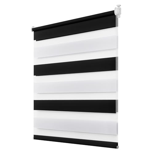 Deswell Doppelrollo Klemmfix ohne Bohren 100x150cm(BxH) Schwarz-Weiß, Rollos für Fenster ohne Bohren, Klemmrollos für Fenster mit Lichtdurchlässig & Verdunkelnd/Höhe Stufenlos Verstellbar von Deswell