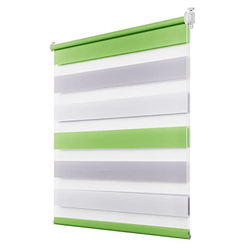 Doppelrollo klemmfix Duo Rollo ohne Bohren,Rollos für Fenster und Tür,lichtdurchlässig und verdunkelnd 100 x 120 cm(BxH) Grün-Grau-Weiß von Deswell