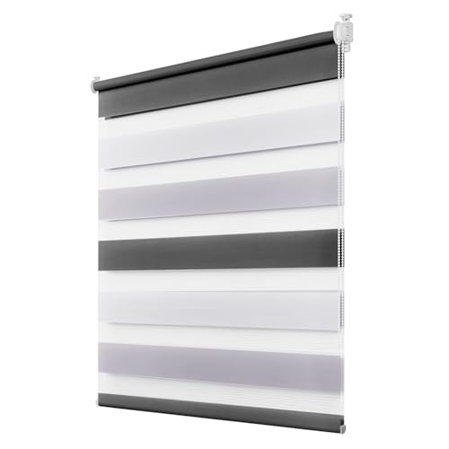 Doppelrollo klemmfix Duo Rollo ohne Bohren,Rollos für Fenster und Tür,lichtdurchlässig und verdunkelnd 90 x 150 cm(BxH) Weiß-Grau-Anthrazit von Deswell