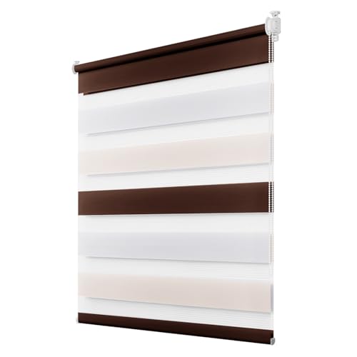 Doppelrollo klemmfix ohne Bohren Duo Rollo für Fenster,lichtdurchlässig und verdunkelnd Wandmontage Sichtschutz, 50 x 150 cm(BxH) Weiß-Beige-Braun von Deswell