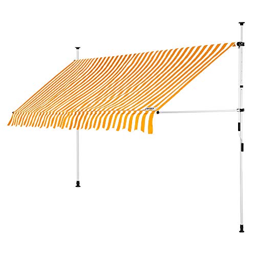 DETEX® Klemmmarkise 400 cm breit Höhenverstellbar Handkurbel UV-beständig Ohne Bohren Wasserabweisend Balkonmarkise Markise Balkon Terrasse Gelb Weiß von DeTeX