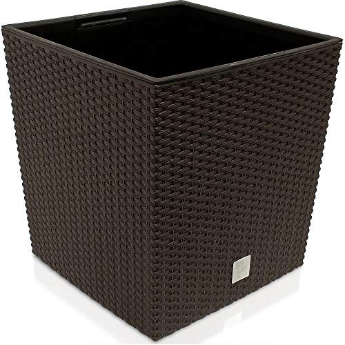 Deuba® Blumentopf 64L 40x40x41cm Innentopf Mit Griffen Wetterfest Rattanoptik Pflanzkasten Übertopf Pflanzkübel Blumenkasten Quadratisch Umbra von Deuba