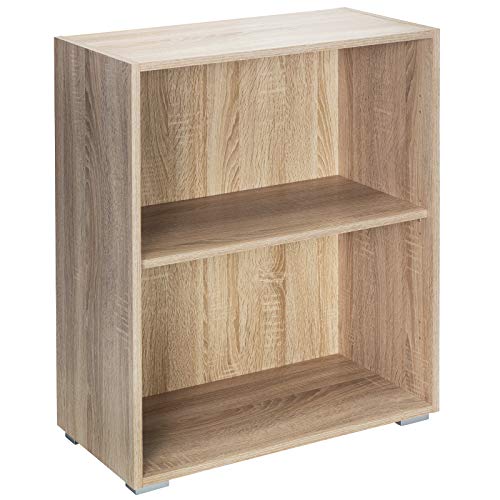 Casaria® Bücherregal 77x60x28cm Eiche Holz 2 Fächer Boden Höhenverstellbar 150kg Belastbarkeit Kippschutz Bücher Büro Wohnzimmer Standregal Regal von Casaria