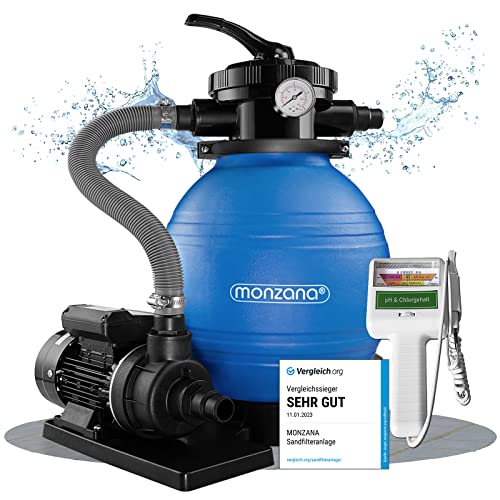 MONZANA® Sandfilteranlage Pool Selbstansaugend 10.200L/h 450 Watt 2in1 Adapter Ø32mm - 38mm Wassertester Ph Chlor 7-Wege Sandfilterpumpe Poolfilter Filteranlage von Deuba