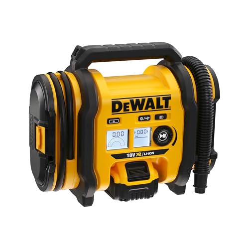Dewalt Akku-Kompakt-Kompressor (12V-Anschluss oder 18V , 11 bar, für Fahrrad, Autoreifen, Rollstühle, Schlauchboote, Luftkissen und Matratzen, inkl. Zubehör, ohne und Ladegerät) DCC018N Dewalt Akku-Kompakt-Kompressor (12V-Anschluss oder 18V , 11 bar, für Fahrrad, Autoreifen, Rollstühle, Schlauchboote, Luftkissen und Matratzen, inkl. Zubehör, ohne und Ladegerät) DCC018N von DEWALT