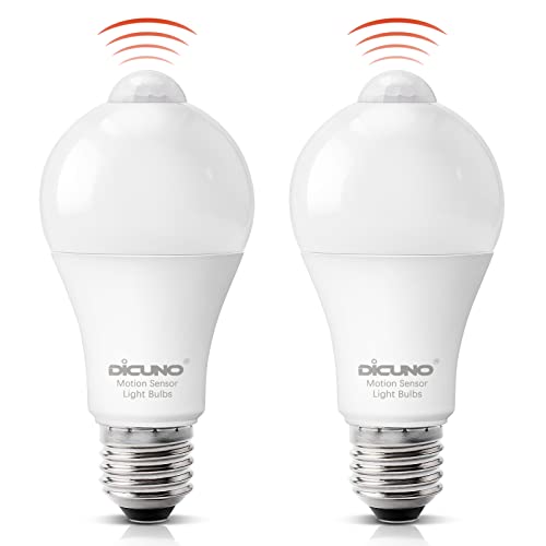 DiCUNO E27 LED Lampe mit PIR-Bewegungsmelder, 12W ersetzt 100W Energiesparlampe, PI-Sensor, Kaltweiß 5000K, 1100LM, 80Ra, 120° Abstrahlwinkel, Lichtsensor Glühbirne nicht dimmbar, 2er Set von DiCUNO