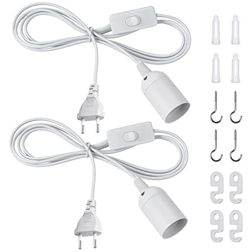 DiCUNO E27 Lampenfassung mit Schalter, E27 Lampensockel mit 2M Netzkabel und EU Stecker, für Lampenaufhängung, Pendelleuchte, Deckenlampe, DIY Lampen, Weiß, 2er Set von DiCUNO