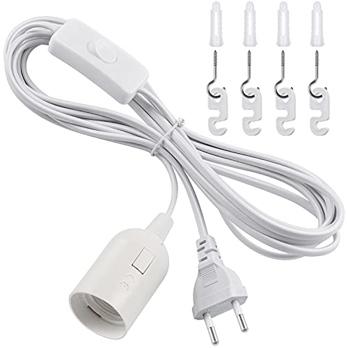 DiCUNO E27 Lampenfassung mit Schalter, E27 Lampensockel mit 4M Netzkabel und EU Stecker, für Lampenaufhängung, Pendelleuchte, Deckenlampe, DIY Lampen, Weiß, 1er Set von DiCUNO