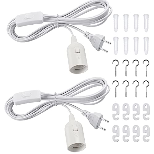 DiCUNO E27 Lampenfassung mit Schalter, E27 Lampensockel mit 4M Netzkabel und EU Stecker, für Lampenaufhängung, Pendelleuchte, Deckenlampe, DIY Lampen, Weiß, 2er Set von DiCUNO