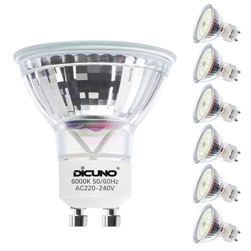 DiCUNO GU10 LED Kaltweiß 5W, Ersetzt 50W Halogenstrahler, 6000K, 430lm, Reflektorlampe, 120° Abstrahlwinkel, kein Flackern, nicht dimmbar, MR16 LED Spot 230V AC, 6er Pack von DiCUNO
