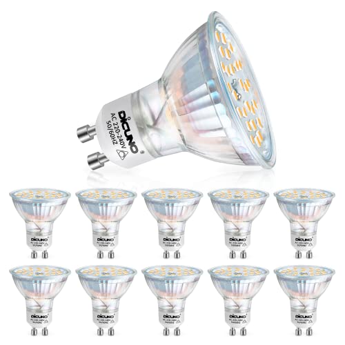 DiCUNO GU10 LED dimmbar Lampe, 4.2W ersetzt 40W Halogenstrahler, Warmweiß 2700K MR16 LED Spot, 320LM GU10 Reflektorlampe, 85Ra, kein Flackern, 120° Abstrahlwinkel, AC 230V, 10er Set von DiCUNO