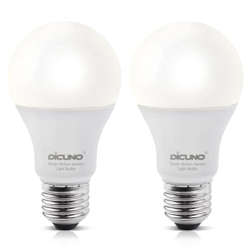 DiCUNO Lichtsensor Glühbirne 12W=100W E27 LED Lampe, Kaltweiß 5000K, 1100LM Radar-Bewegungsmelder, HF-Sensorlampe, 360° Abstrahlwinkel, 80Ra, nicht flackern, für Haustür, Flur, Keller, 2er Set von DiCUNO