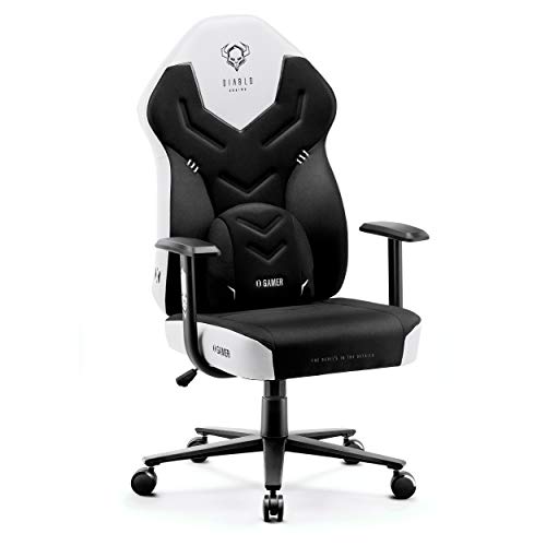 Diablo X-Gamer 2.0 Gaming Stuhl Bürostuhl Stoffbezug Ergonomisches Design Lendenwirbelkissen Softpadauflage (Schwarz-Weiß) von Diablo
