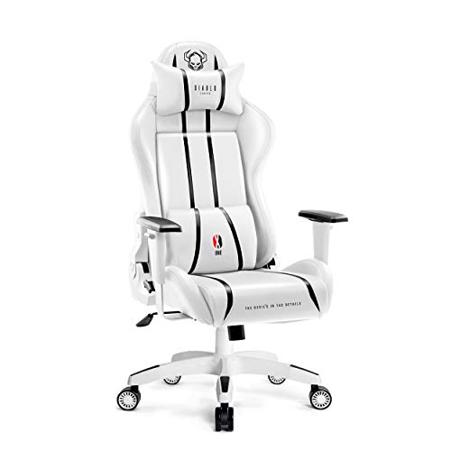 Diablo X-One 2.0 Gaming Stuhl Gamer Chair Bürostuhl Schreibtischstuhl Verstellbare Armlehnen Ergonomisches Design Nacken/-Lendenkissen Wippfunktion Weiß, Normal (L) von Diablo