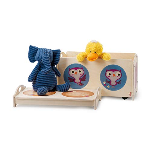 Dida -" Pancotti - Sitzbank mit Platz für Spielzeug aus Holz - ein Container mit 4 Rädern + Deckel - Dekoration: Hasen, Eulen und Igel von Dida