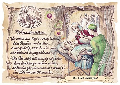 Die Staffelei Geschenk Karte A4 Berufsbild Anästhesist Narkose Arzt Zeichnung mit Gedicht, mit Personalisierung von Die Staffelei