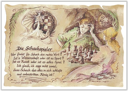 Die Staffelei Geschenk Karte Schachspieler Schach Zeichnung mit Gedicht, 20 x 15 cm von Die Staffelei