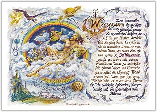 Die Staffelei Geschenk Karte Sternzeichen Wassermann Zeichnung mit Gedicht, 20 x 15 cm von Die Staffelei