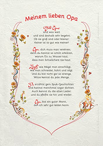Die Staffelei Geschenk Urkunde Mein Lieber Opa, Zeichnung mit humorvollem Gedicht, A5 Bild-Präsent für den Opa Großvater Opi von Die Staffelei
