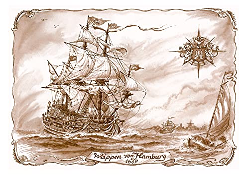 Die Staffelei Historisches Schiff Wappen von Hamburg 1669, Zeichnung, A4 von Die Staffelei
