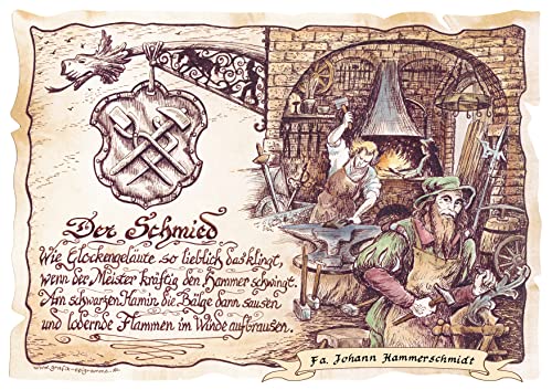 Die Staffelei Geschenk Karte A4 Schmied Schlosser Zeichnung Color, mit Personalisierung von Die Staffelei